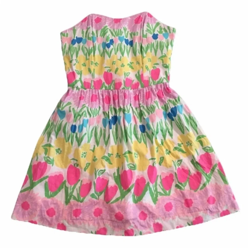 Lilly Pulitzer EUC Size 0 Pretty Yellow Pink Green Strapless Mini Sundress (616) - Picture 2 of 13